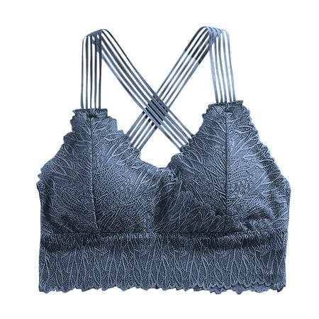 Comfort Padded Underwire Bra Women Lingerie Lace Chest Tube Tops Backless Bra Camisole Base Underwear V-Neck Pullover Bra Feature Hook and Eye Closure Longline Bra Style Y-114   Blue one size