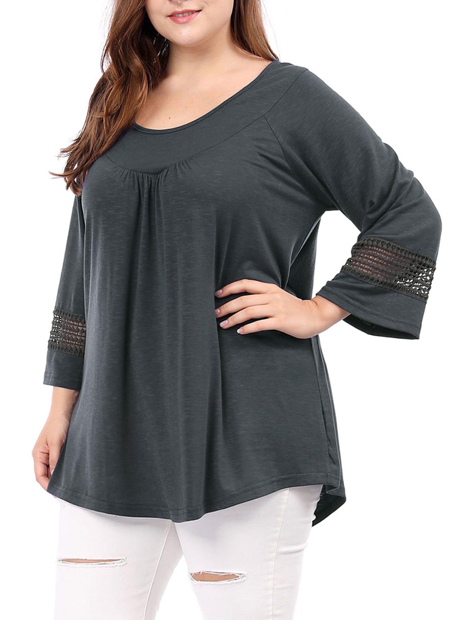 DARING DIVA Women's Plus Size Winter Kimono Long Sleeve Casual Top 3X Dark Grey