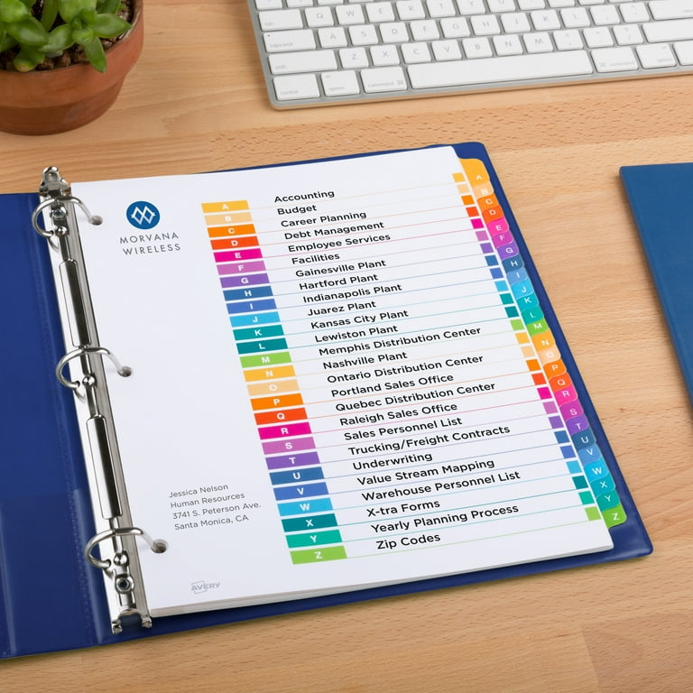 Avery A-Z Tab Dividers, Customizable Table of Contents, Colored