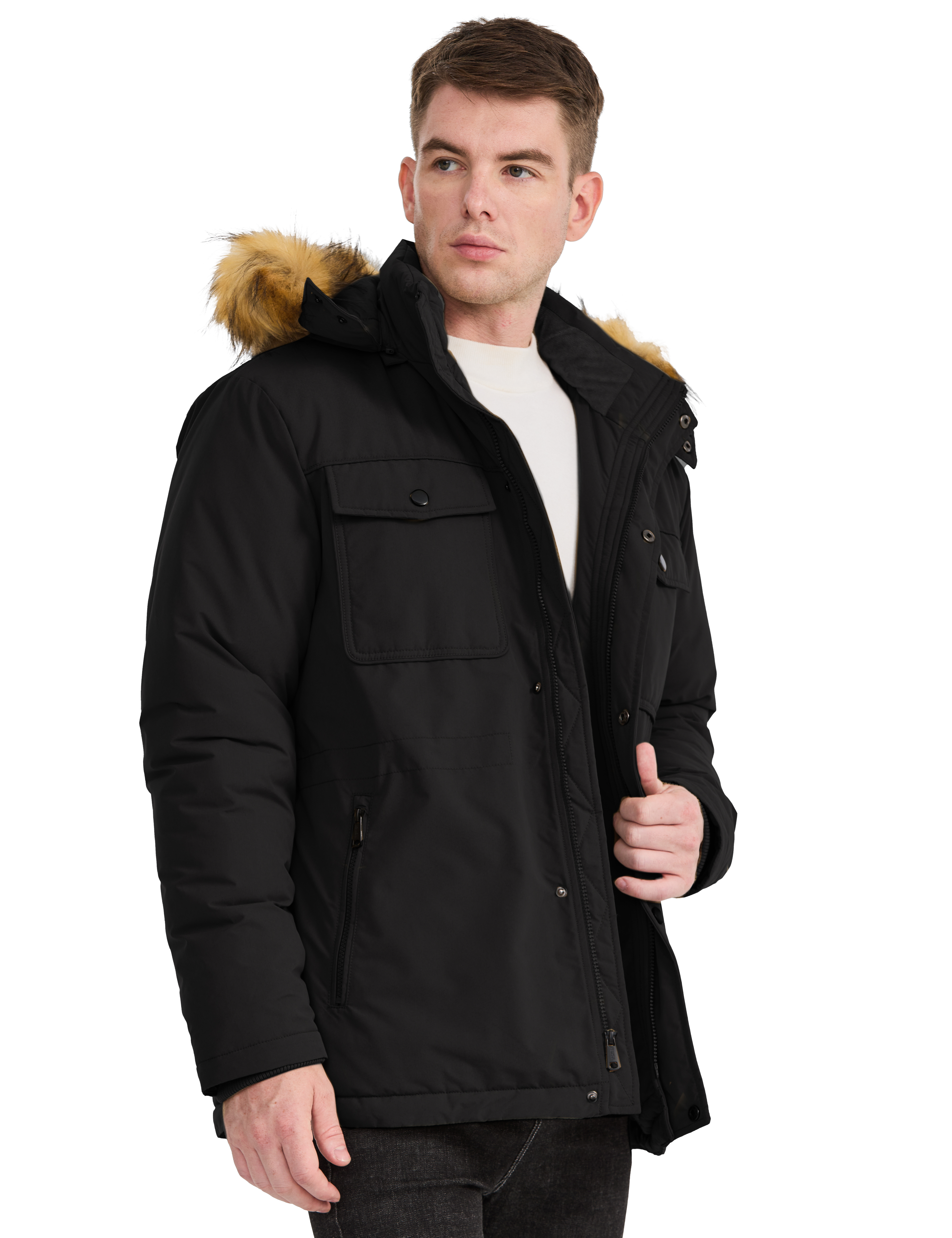WenVen Men's Winter Parka Jacket, Black photo 3