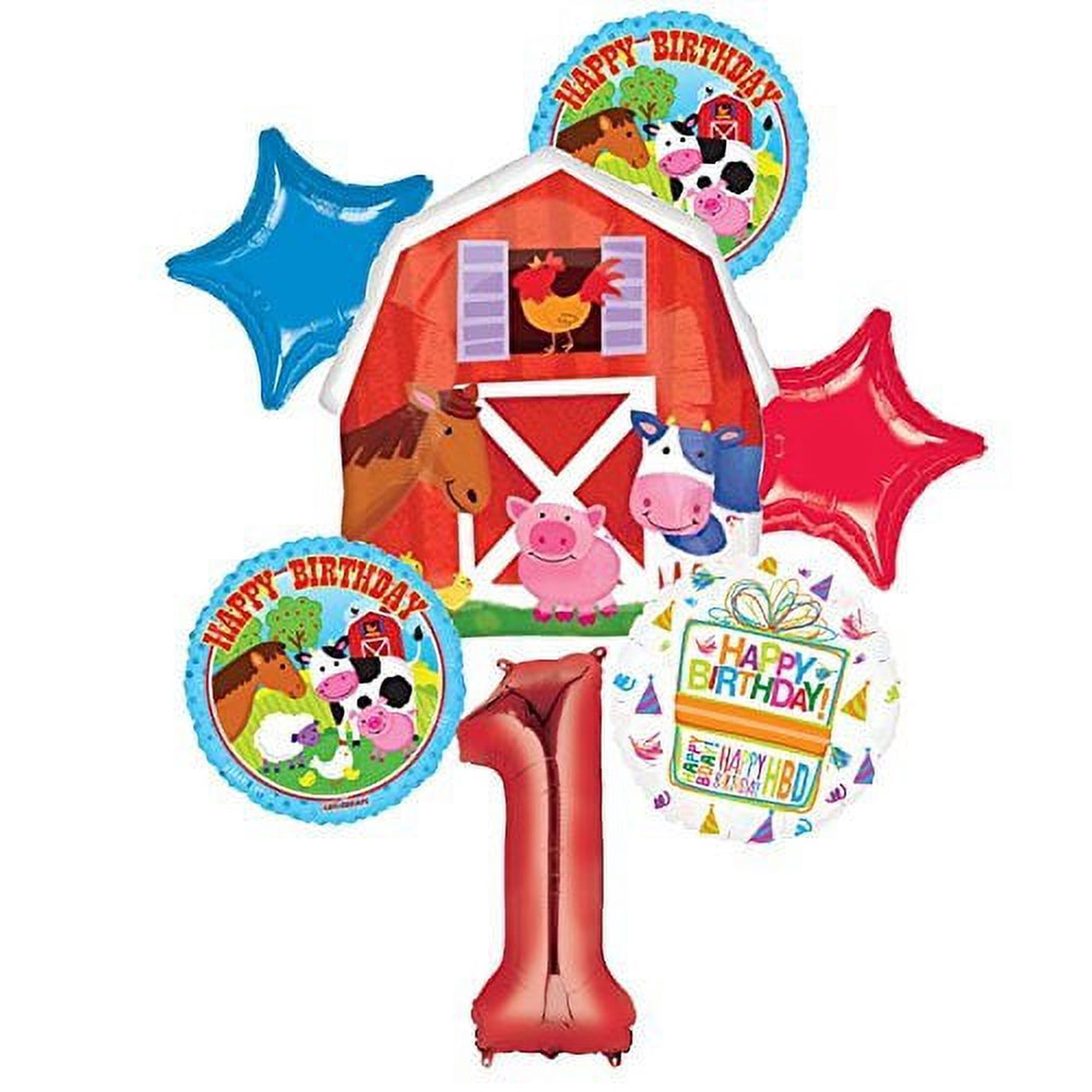 Farm Animal 1st Birthday Party Supplies and Barn Balloon Bouquet Decorations