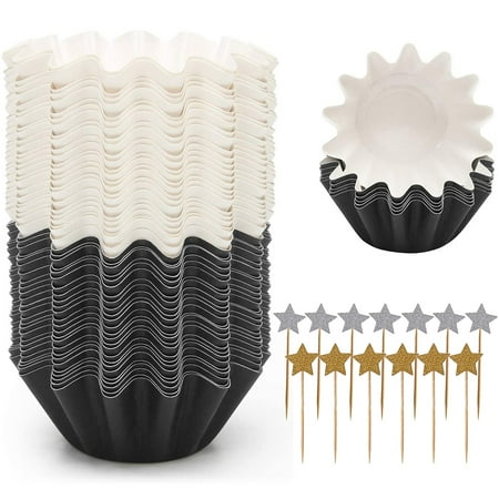

100Pack Cupcake Liners Baking Cups Non-Stick Jumbo Reusable Muffin Molds Bento Bundle Lunch Box Dividers for Party Decorations - 50pc Black 50pc White