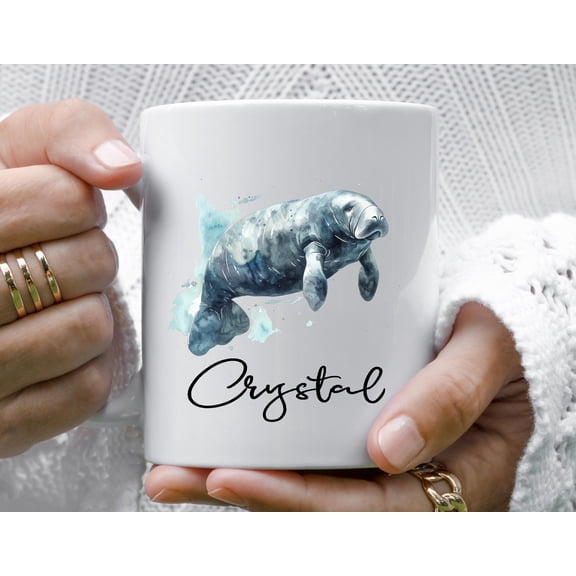 MYYUK Personalized Manatee Coffee Mug – Custom Name Manatee Lover Gift - Watercolor Manatee Coffee or Tea Cup - Gentle Giant Sea Cow Gift