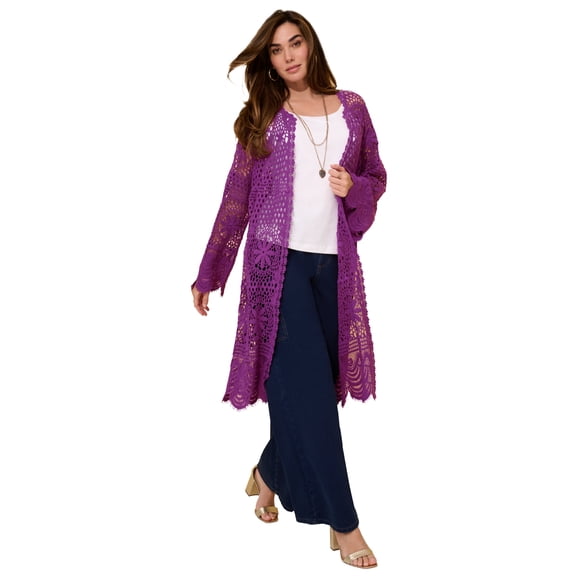 Roaman's Women's Plus Size Floral Lace Crochet Duster