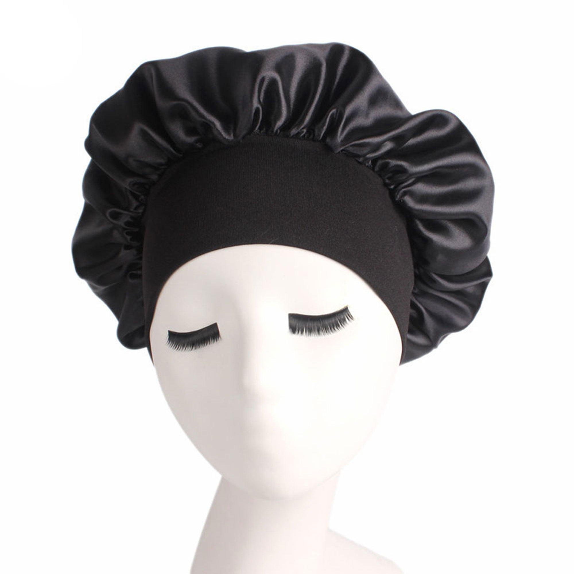 Bead flower Satin Night Sleep Cap Hair Bonnet Hat Head Cover Wide Band Elastic