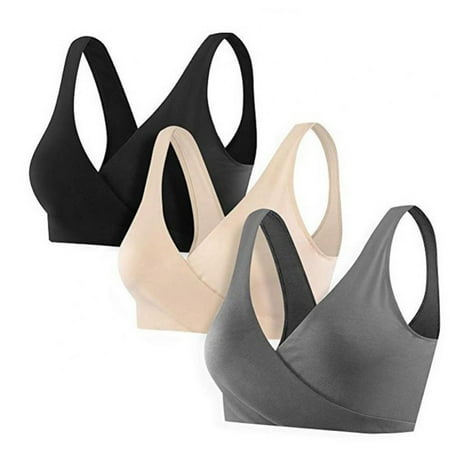 Women S Maternity Overnight Nursing Wide Strap Bra  Cross Breastfeeding Underwear(3Pack)
