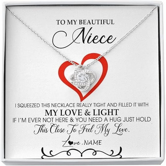 Birthday Gift To My Niece Necklace from Aunt, Love Knot Necklace with Message Card and Gift Box, Zircon Necklace Gift for Niece, Christmas Gift for Niece