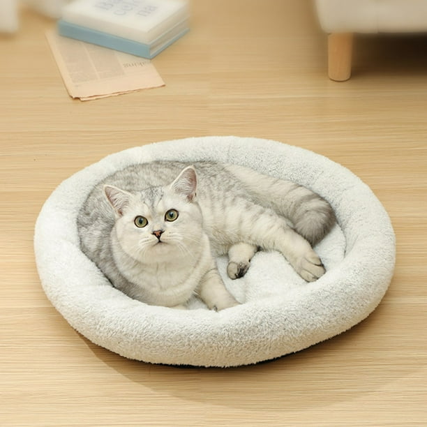 Cama redonda de felpa suave para mascotas, espuma viscoelástica ortopédica, funda impermeable y extraíble, base antideslizante, para gatos y perros pequeños, acogedora para interiores,