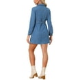 thumbnail image 3 of INSPIRE CHIC Women's Belted Long Sleeves Button Front Denim Shirt Dress Jean Blue XS, 3 of 6
