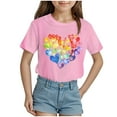 thumbnail image 1 of Nwiuh T-Shirts Graphiques Mignons avec Cœur pour Femmes, Manches Courtes, Col Ras du Cou, Coupe Régulière, Blouse, Adolescentes, Été, Décontracté, T-Shirt Basique, Hauts (Rose, 13-14 Ans), 1 of 4