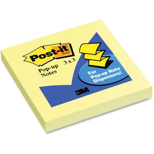 3M 3" x 3" Popup Postit Note Refills, Canary, 12 pads