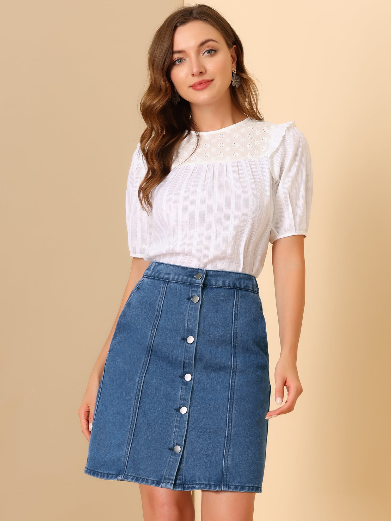 DARING DIVA Women's A-line Button Front Denim Short Skirt XL Blue