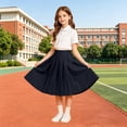 thumbnail image 6 of Rggeeun Child Girls Skirt Solid Color Pleated Ruffle Elastic High Waist Knee Length A Line for Summer Everyday Use Trendy Skirts,Blue,9-10 Years, 6 of 8