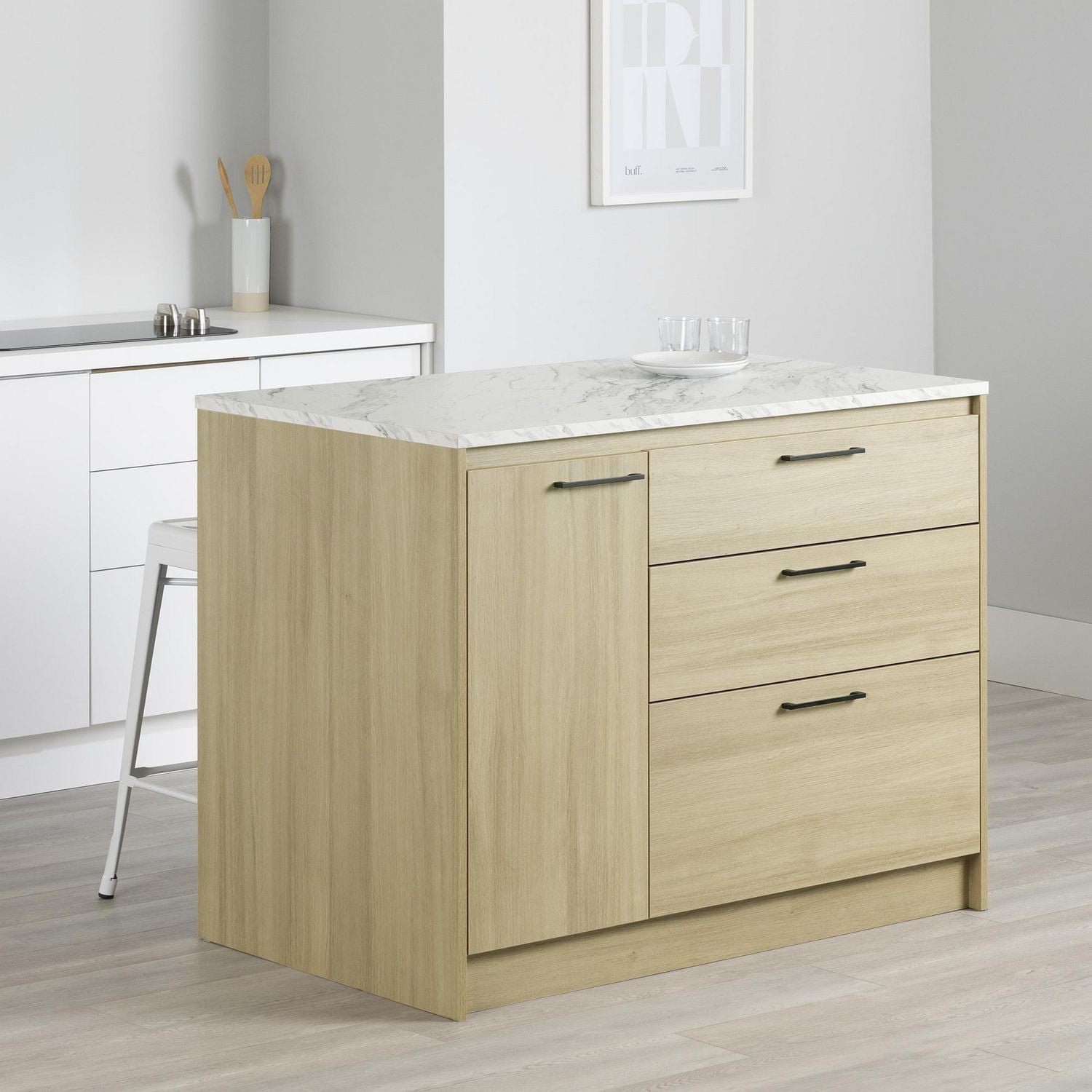 Southshore Myro Kitchen Island with Door and Drawers