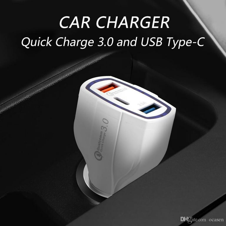 Dual USB and USB C Car Charger 30W Fast USB Car Charger PD&QC 3.0
