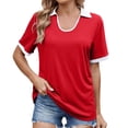 thumbnail image 2 of Tittly T Shirts for Women Spring Tops for Women Womens T Shirts Loose Fit Short Sleeve Tees Crew Neck Color Block Summer Tops 2025 Fashion Tshirts Shirts Basic Tees Red XL, 2 of 9