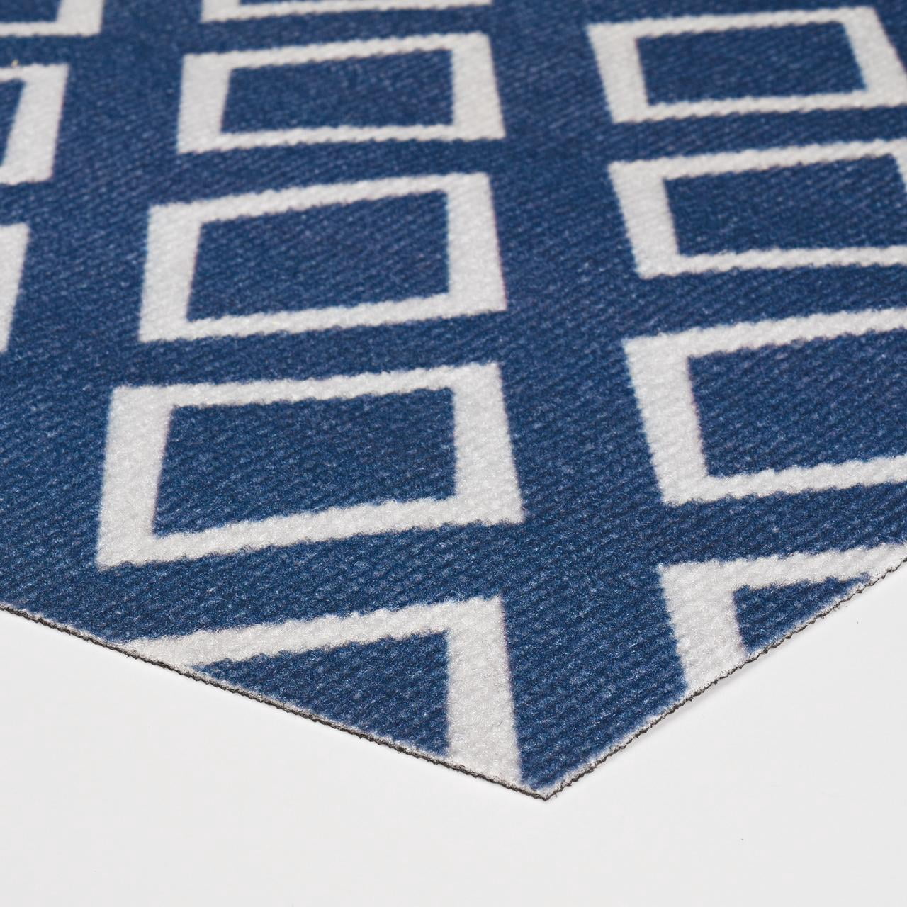 Foss Floors Blue/White Patterned Area Rug, 5’ x 7’, Waterproof, Kid Proof, Pet Proof (3 Count)