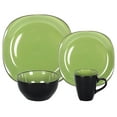 thumbnail image 3 of Square Dinnerware Set, 16pc Stoneware - Service for 4, Green & Black, 3 of 5