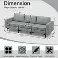 thumbnail image 3 of Topcobe Convertible Leather Sofa Couch with Magazine Pockets 3-Seat with 2 USB Port, Couches for Living Room, Sofa Bed Sleeper for Adults, Stylish Design, Gray, 3 of 8