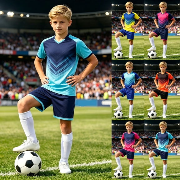 Baby Boy Outfits Kids Gradient Triangle Design Breathable Soccer Uniform 2 Piece Boys' Clothing Sets Red XXS