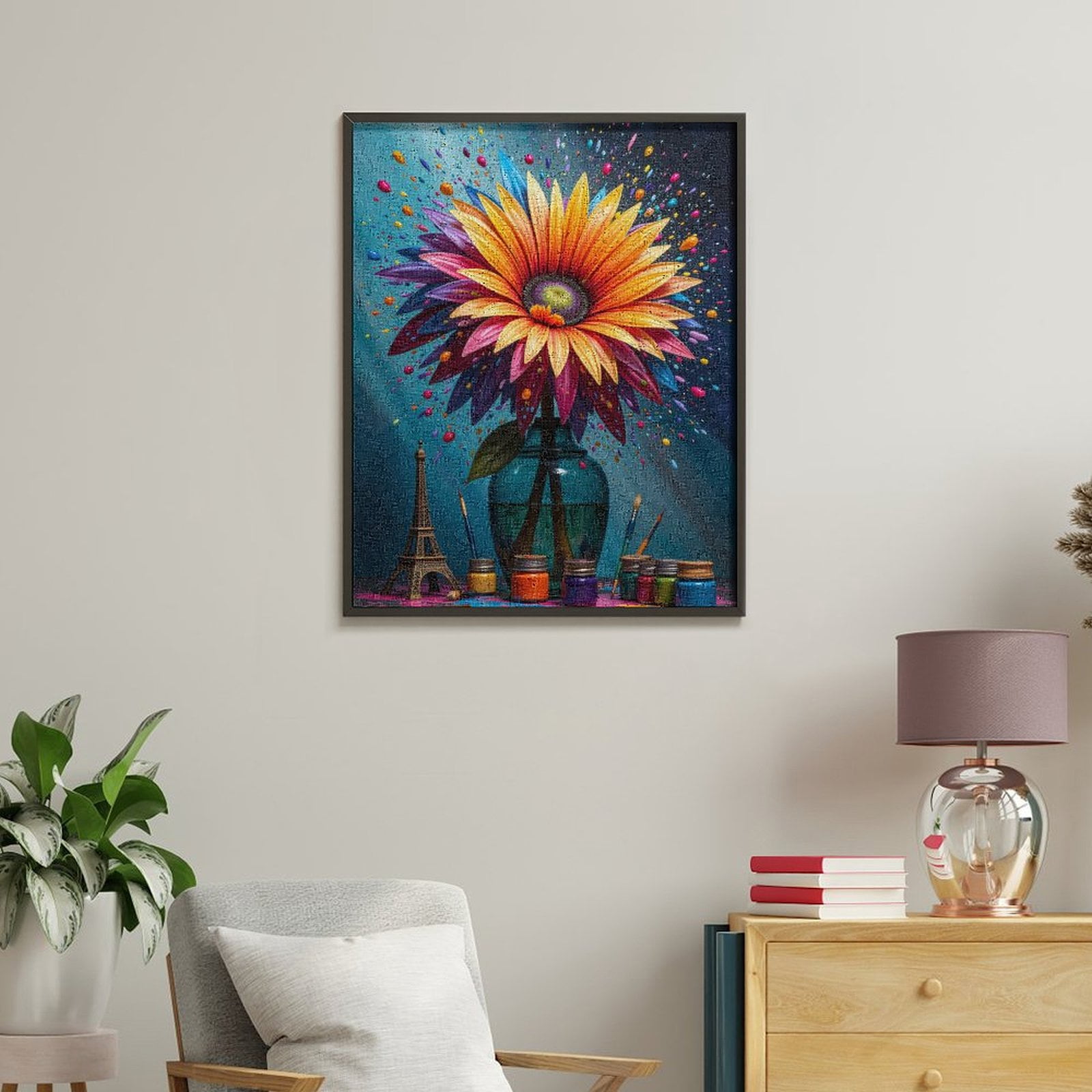 Paint By Numbers Kit for Adults Beginner - Vibrant Flower Art Eiffel Palette DIY Canvas Painting Kits for Adults, Frameless Paint By Number for Adults for Home Wall Decor 16x20 Inch