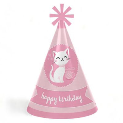 Purr-fect Kitty Cat - Cone Happy Birthday Party Hats for Kids and Adults - Set of 8 (Standard Size)