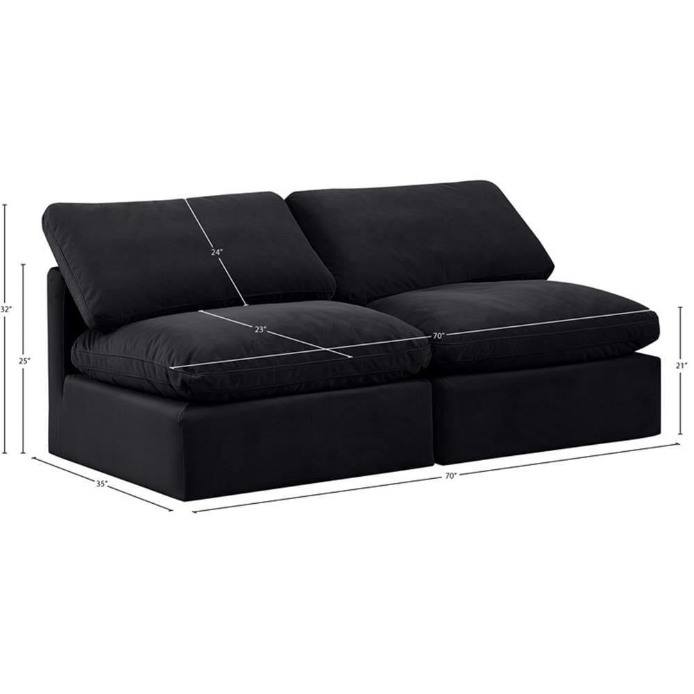 Meridian Furniture Indulge 70" Contemporary Velvet Modular Sofa in Black