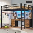 thumbnail image 2 of AMUZER Full Size Loft Bed with Desk, LED Lights,Charging Station LED Loft Metal Bed Frame Full Size with 4 Storage Shelves and 8 Drawers, Safety Guard & Ladder, No Box Spring Needed, Brown, 2 of 9