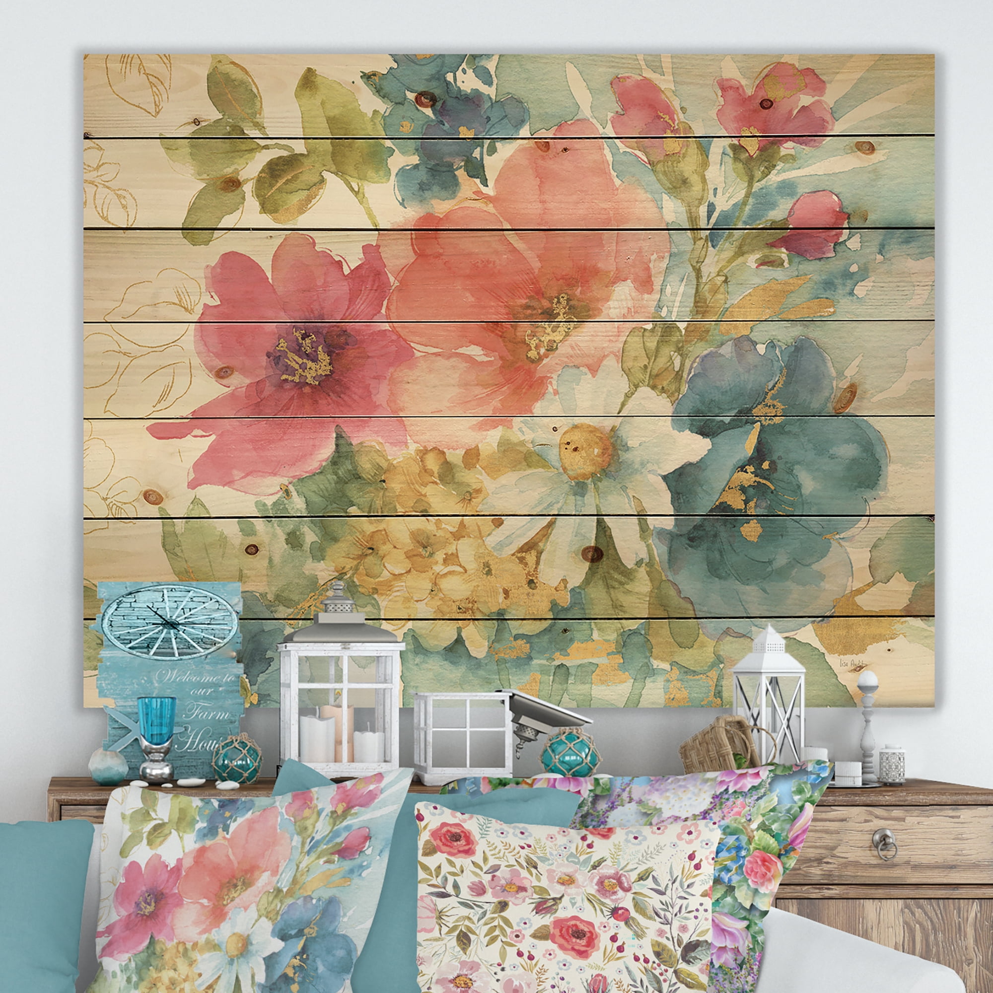 Designart 'My French Garden' Farmhouse Print on Natural Pine Wood