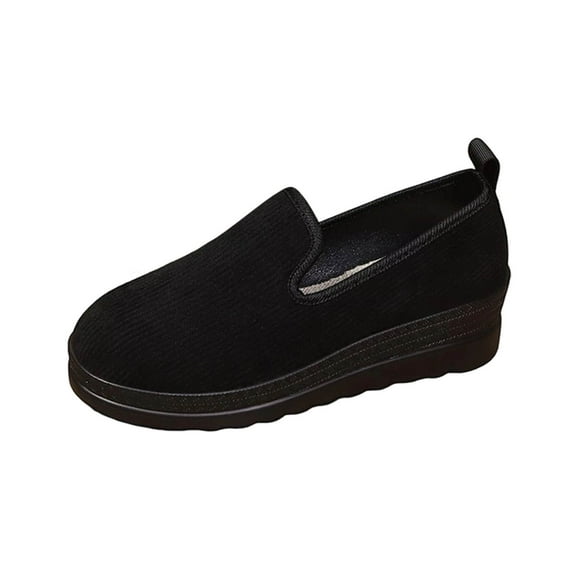 Black Women'S Fashion Loafers Flat Thick Sole Slip On Comfortable Casual Walking Shoes Round Toe One Foot Shoes