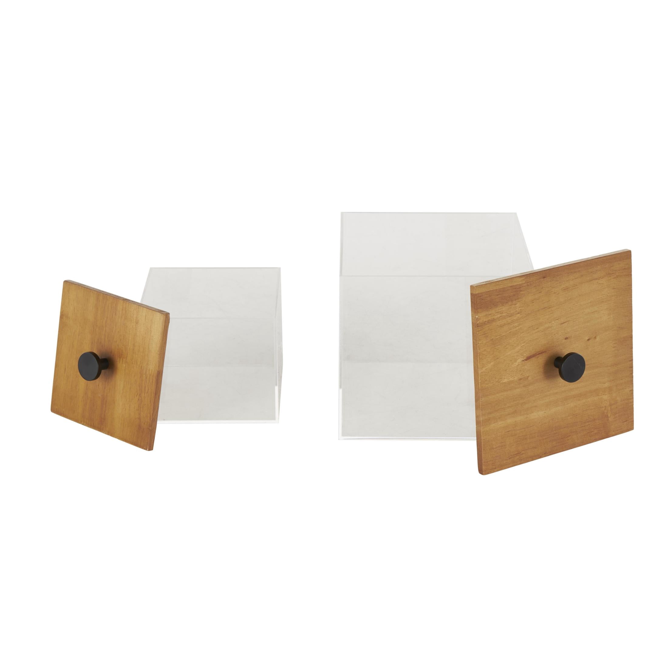 DecMode Clear Acrylic Plastic Decorative Box with Brown Wooden Lids and Black Knobs, 2 Count