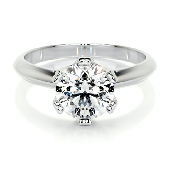 Edge Jewel Solitaire Style Diamond Ring - 14K White Gold Plated Setting - 1.9 Ct Round Cut Brilliant Diamond - Single Stone Engagement Ring