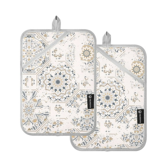 Retro Bohomia Pattern Pot Holders Set of 2 Heat Resistant Kitchen Oven Gloves Potholder Cooking Baking Microwave Mitts
