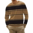 thumbnail image 3 of Elvqul Button up Shirts for Men Long Sleeve Lightweight Brown Big and Tall Comfort T Shirts Striped Crew Neck Shirts, 3 of 5