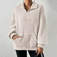 thumbnail image 2 of Telankuip Quarter Zipper Sweatshirts for Women Loose Warm and Soft Comfortable Pullovers Tops Long Sleeve Drop Shoulder Thick Hoodless Sweatshirts with Pocket Beige XL, 2 of 7