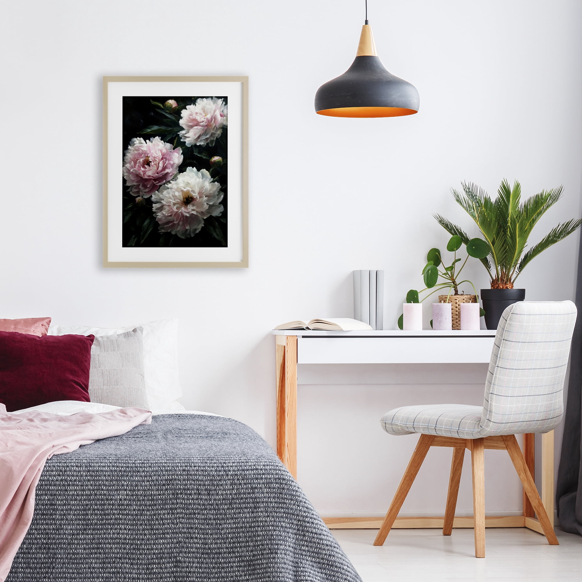 Stupell Industries Soft Pink Peony Garden Birch Framed Print Under Glass, design by Petal Prints Design
