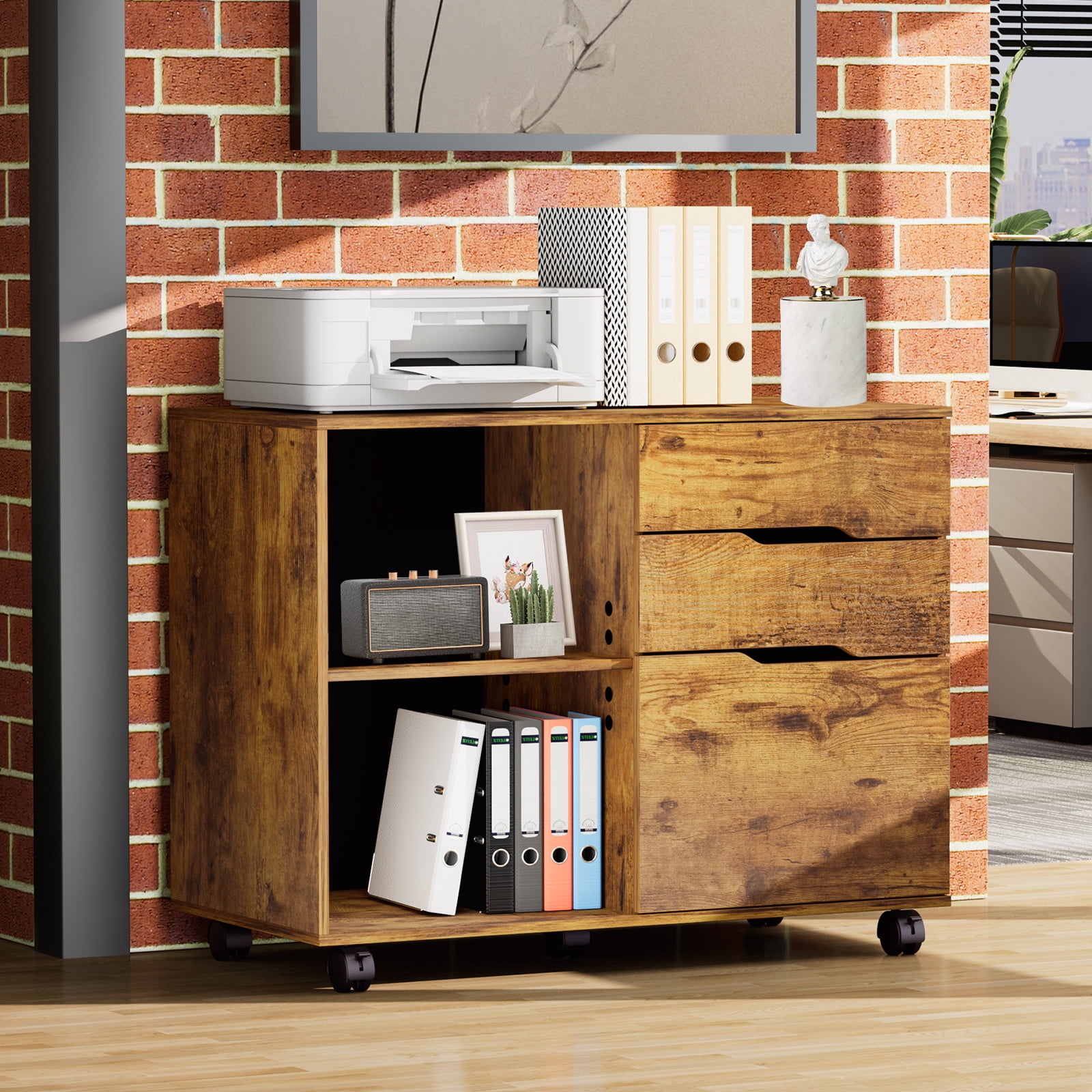CONCETTA 3 Drawer Mobile File Cabinet with Lock, Under Desk File Storage for Home Office, Rust
