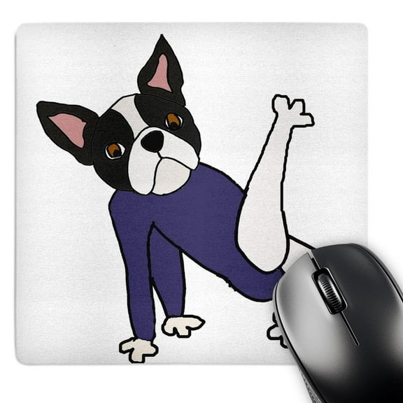 3dRose, Funny Cool Boston Terrier Puppy Dog doing Floor Exercises, MousePad