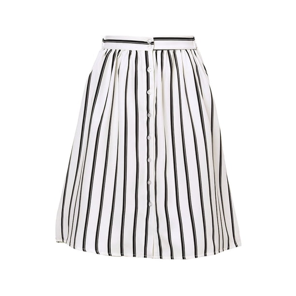 Allegra K Falda Mujer Midi A Rayas Con Botones Y Elástica, dos colores Blanco L