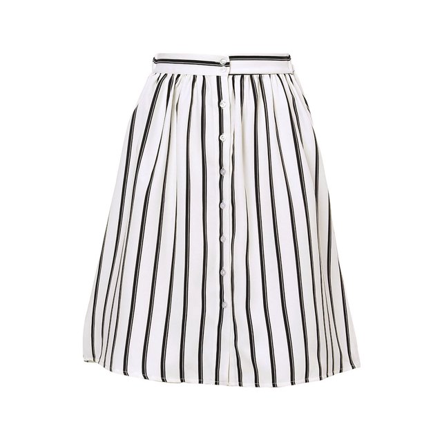 Allegra K Falda Mujer Midi A Rayas Con Botones Y Elástica, dos colores Blanco L