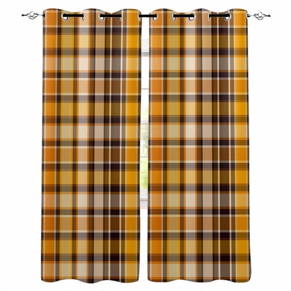 Fsddascl Yellow Black Plaid Blackout Curtains for Bedroom/Living Room, Thermal Insulated Kitchen Curtains, Fall Country Farmhouse Buffalo Check Grommet Darkening Window Treatment Drapes 27.5"x39"x2
