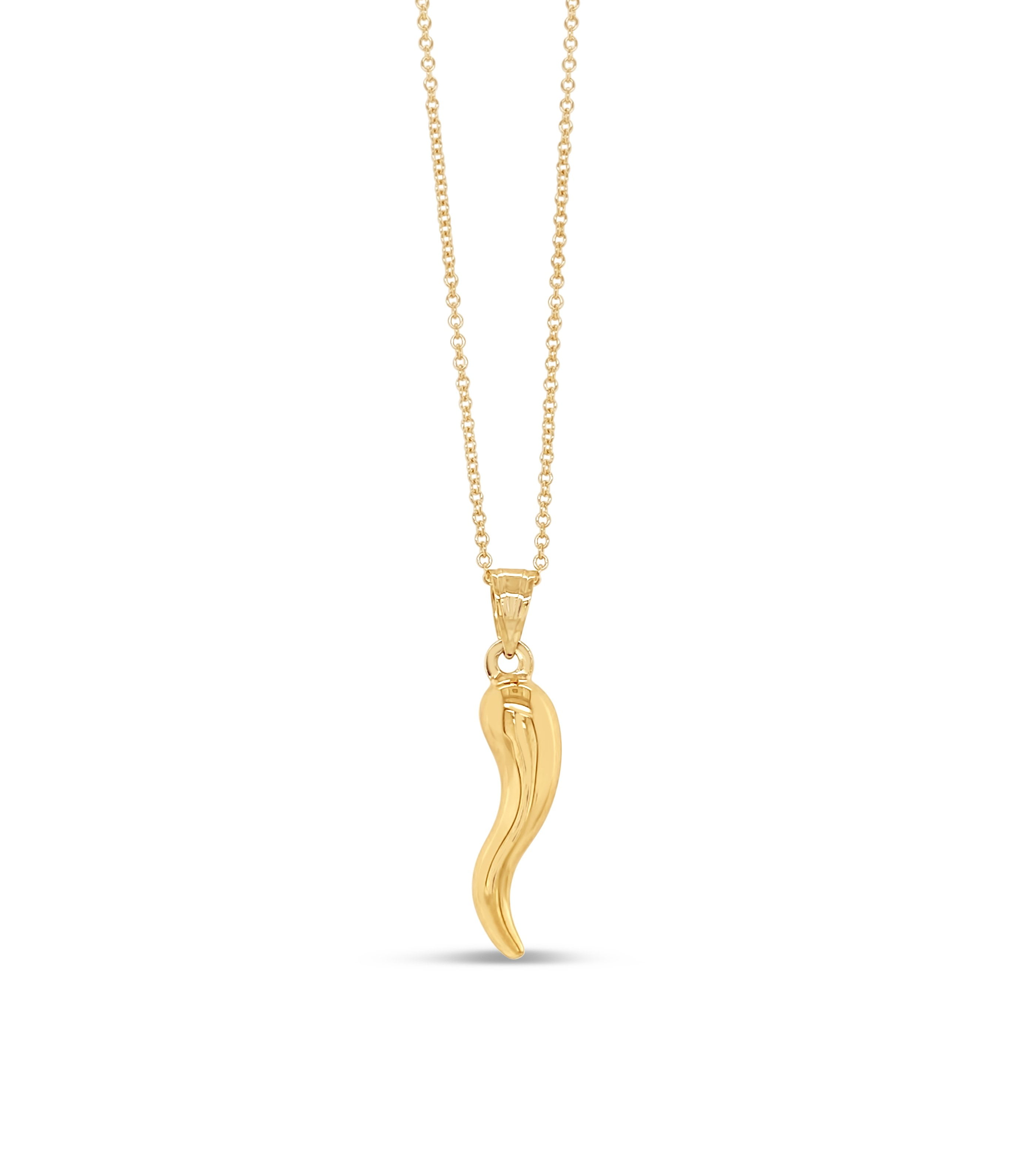 The World Jewelry Center 14k Yellow Gold Twisted Cornicello Italian Horn Pendant with 1.2mm Cable Chain Necklace 