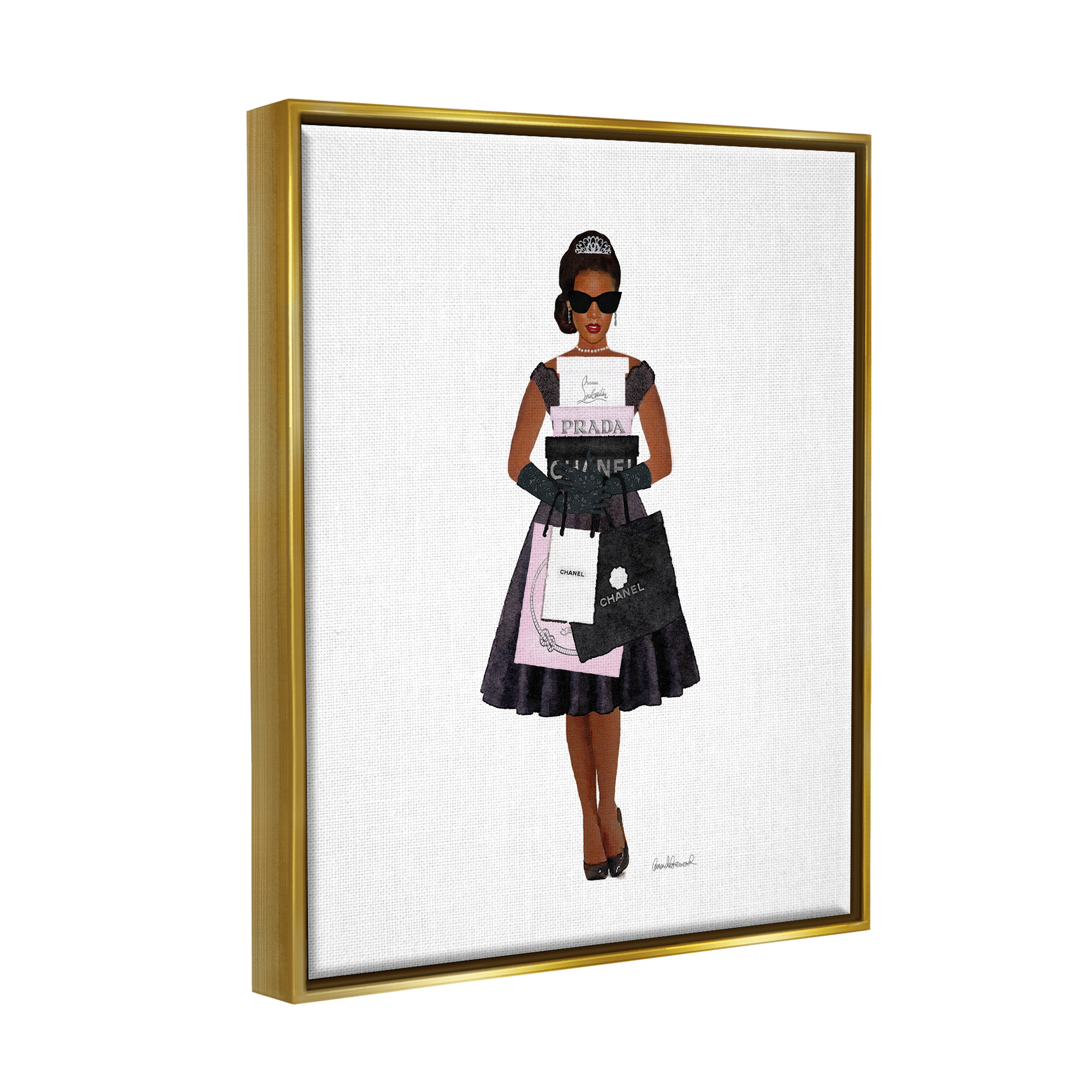Stupell Glam Brand Fashion Shopping Woman Beauty & Fashion Painting Gold Floater Framed Art Print Wall Art