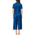 thumbnail image 3 of INSPIRE CHIC Women's Satin Pajama Set Short Sleeve Button Down Top & Capri Pants 2 Piece Loungewear Sleepwear L Dark Blue, 3 of 6