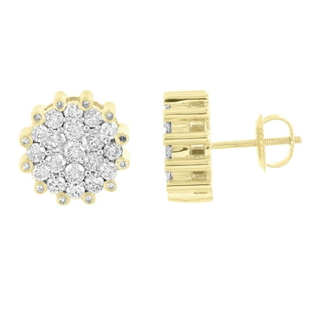 10k Yellow Gold Earrings Flower Design Cluster Set Solitaire Real Diamonds 1.52 Carat