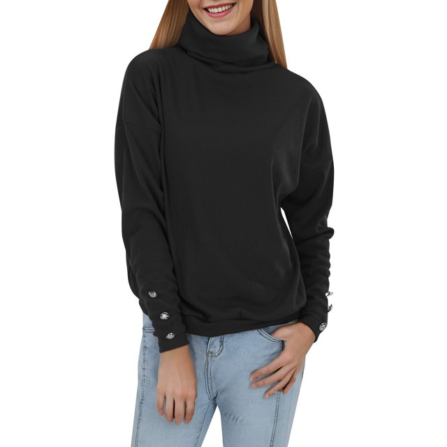 Suéter de punto suelto Gibobby para mujer manga larga cuello Redondo negro S