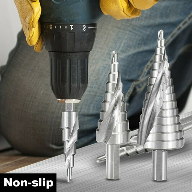 Pack of 3 Step Drill Bits Woodworking Wood Metal Spiral Drilling Bit High speed Steel Portable Deburring Replaceable Hand Tools