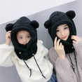 thumbnail image 5 of Skymirror Autumn Winter Parent-child Hat Cartoon Ears Solid Color 2-In-1 Design Fluffy Plush Women Beanies Hat Scarf for Outdoor, 5 of 8