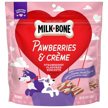 Milk Bone Pawberries & Crème Strawberry Flavored Dog Biscuits, 10 oz Bag