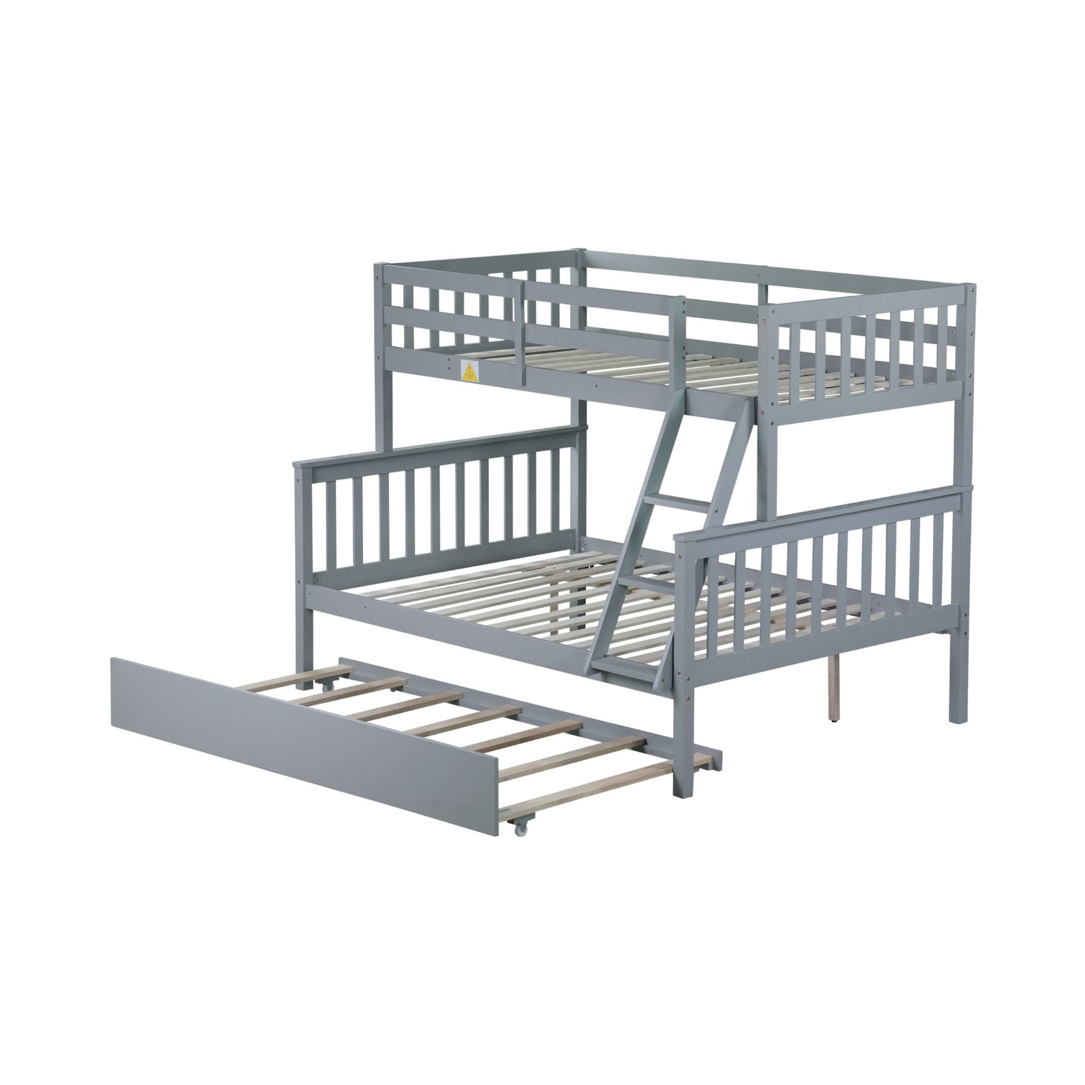Noble House Twin Over Full Rubber Wood Bunk Bed, Convertible Design with Trundle and Reversible Ladder, Grey